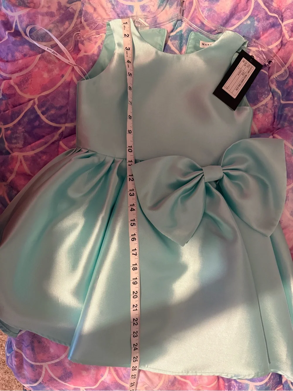 Girls Satin Mint Bow Party Dress